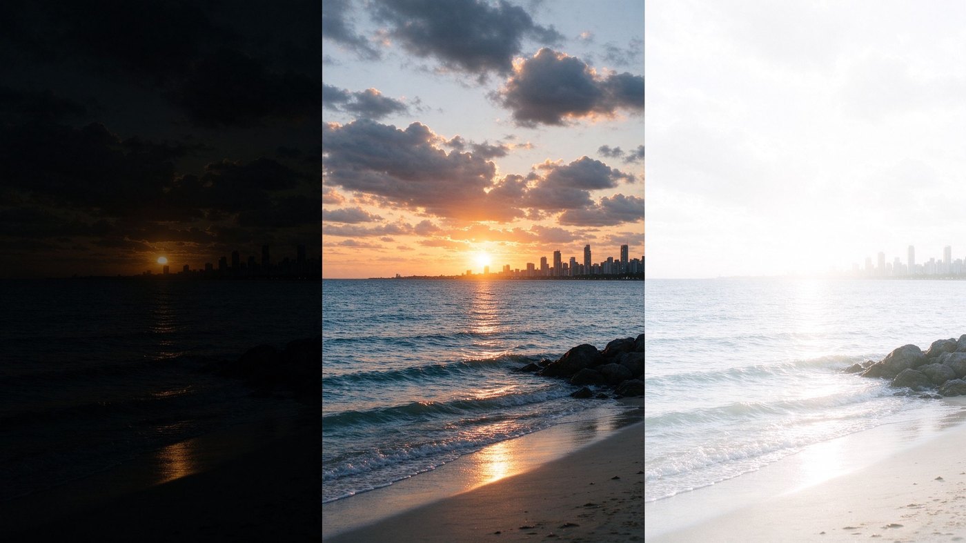 Exposure analysis — under, correct and over, side by side