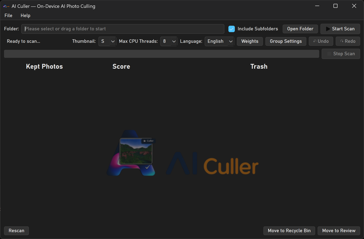 AI Culler interface — dark theme